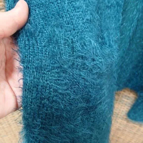 Chelsea & Theodore Teal Eyelash Cardigan Sweater with Pockets XL Open Front - Picture 4 of 7